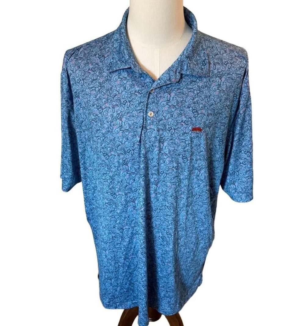 Peter Millar Guitar Print Golf Polo Size XL Blue Summer Comfort